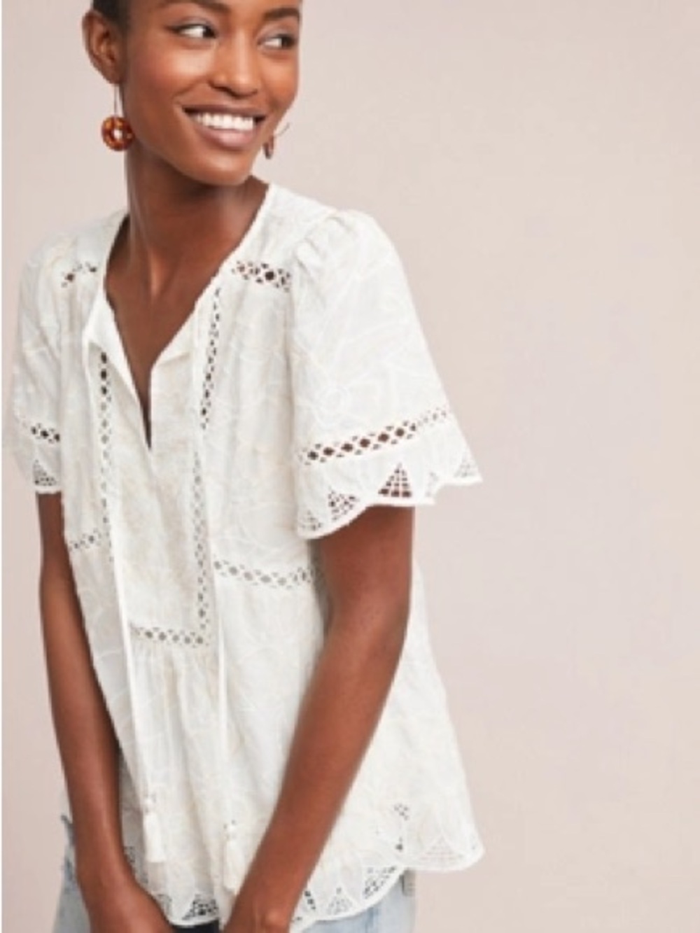 Anthropologie Feather Bone Adler Embroidered Blouse